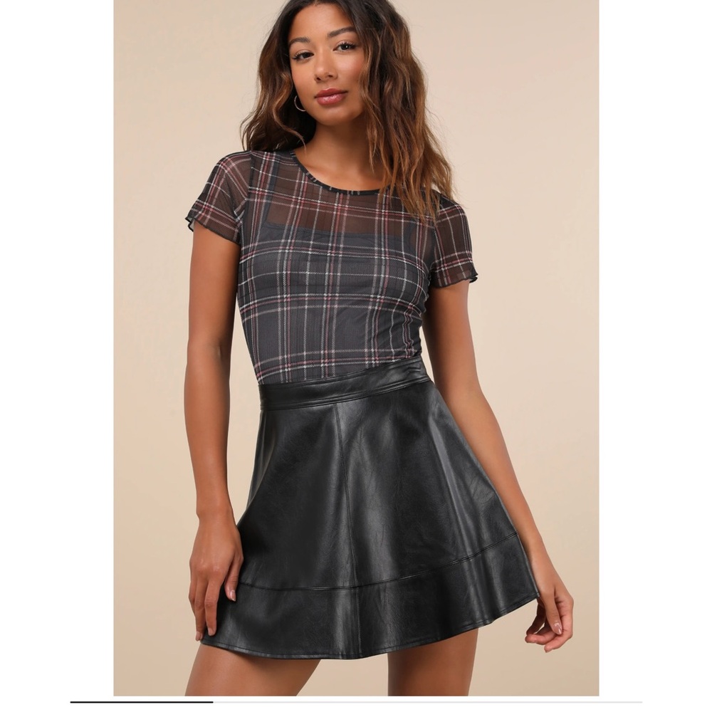 Modish Cutie Black Vegan Leather High-Rise Skater
Mini Skirt